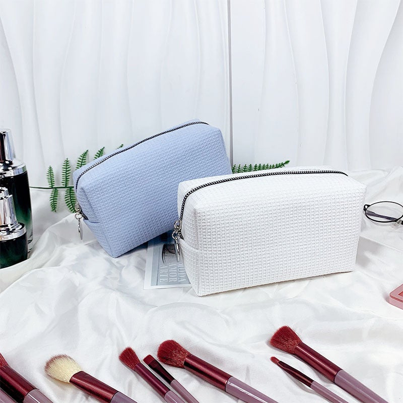 Selling Waffle Cosmetic Bag Large Capacity Portable Travel Storage Bag Solid Color Small Square Bag Women'S Wash Bag - Image 2